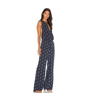 Indah Embers Revolve Indigo & White Diamond Open Back Boho Jumpsuit Size Small